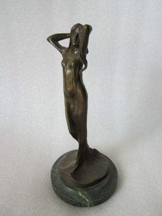 French Bronze Art Nouveau Female Sculpture Signed