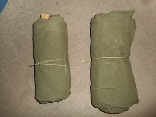Vintage Us Army Military Pup Tent Full Set: 2 Halves,  Poles,  Ropes & Stakes