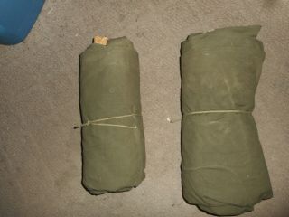 Vintage US Army Military Pup Tent Full Set: 2 Halves,  Poles,  Ropes & Stakes 3