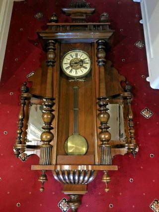 Mahogany Vienna Pendulum Wall Clock Pre 1900 Antique Victorian Chiming