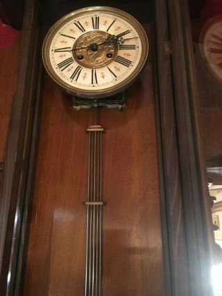 MAHOGANY VIENNA PENDULUM WALL CLOCK PRE 1900 ANTIQUE VICTORIAN CHIMING 6