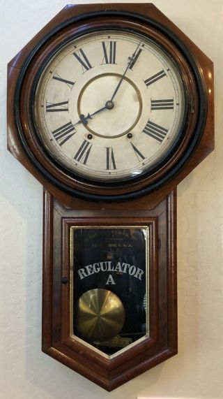 Antique Ansonia Regulator A Schoolhouse Wall Hanging Clock