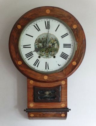 Antique Victorian American Drop Dial Wall Clock By Haven C1890 Chiming 8 Day