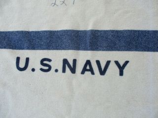U.  S.  Navy WWII White Wool Blanket With Two Blue Stripes 2