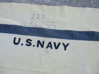 U.  S.  Navy WWII White Wool Blanket With Two Blue Stripes 5