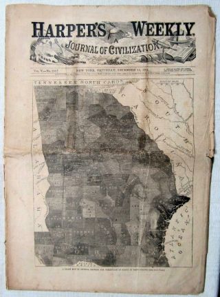 1861 Slavery,  Civil War – “harper’s Weekly” – Georgia Map W/ Slave By County