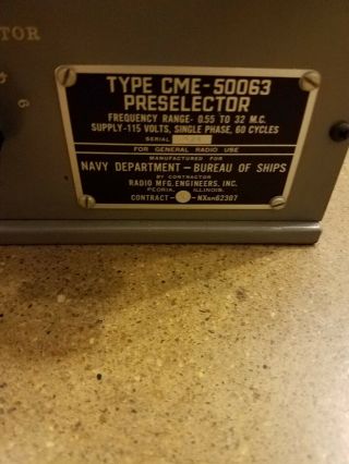 U.  S.  Navy RME Type CME 50063 Preselector 1943 WWII Vintage not 3