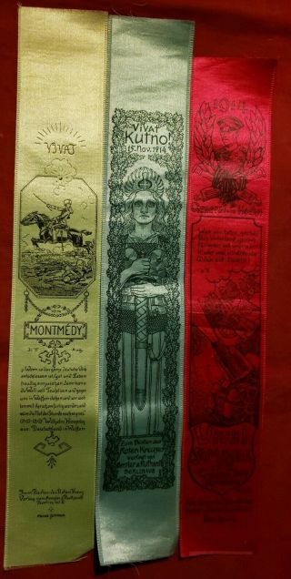 Vintage Ww1 German Vivat Silk Ribbons Kutno General Hoehn 1914 As Pictured