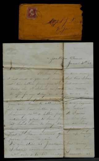 30th Illinois Infantry Civil War Letter - Written From Jackson,  Tennessee