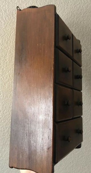 Vintage Solid Wood Apothecary Spice 7 Drawer Wall Cabinet Box Sun Ray Crest 12