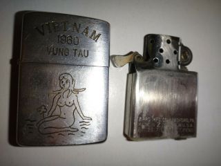 Vietnam War Vintage Zippo Lighter VIETNAM 1960 VUNG TAU,  Nude Lady At The Beach 10