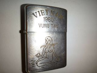 Vietnam War Vintage Zippo Lighter Vietnam 1960 Vung Tau,  Nude Lady At The Beach