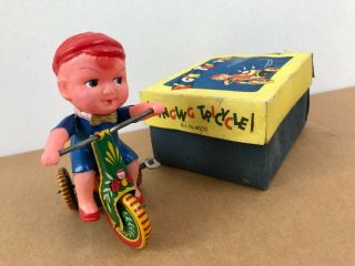 Vintage 1950 ' RARE BLUE ' Ringing Tricycle ',  box Made in CHINA Shanghai,  tin toy 3