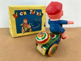Vintage 1950 ' RARE BLUE ' Ringing Tricycle ',  box Made in CHINA Shanghai,  tin toy 4