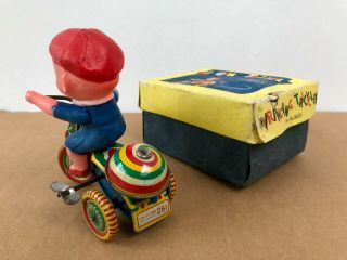 Vintage 1950 ' RARE BLUE ' Ringing Tricycle ',  box Made in CHINA Shanghai,  tin toy 6