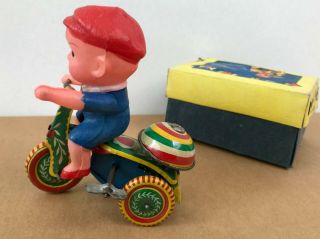 Vintage 1950 ' RARE BLUE ' Ringing Tricycle ',  box Made in CHINA Shanghai,  tin toy 8