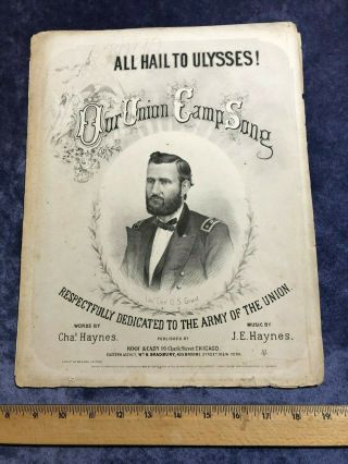1864 Civil War Era Sheet Music " All Hail To Ulysses - Our Union Camp Song " Portrait