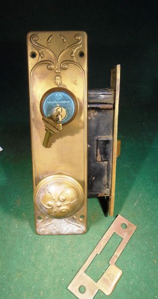 Huge Russell & Erwin Entry Mortise Lock W/ Cylinder,  Key,  Plates & Knobs (9920)