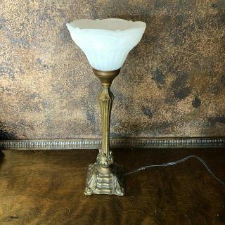 Vintage Art Deco Touchier Table Light / Antique Desk Lamp W Glass Shade