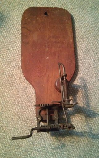 045 Antique Iron Metal Crank Apple Peeler Mounted On Board