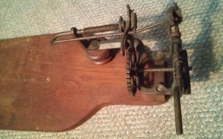 045 Antique Iron Metal Crank Apple Peeler Mounted on Board 3