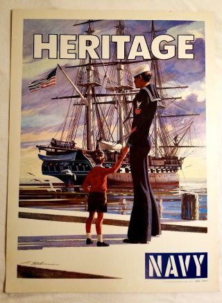 Vintage 1964 Us Navy Recruiting Poster " Heritage " Rare