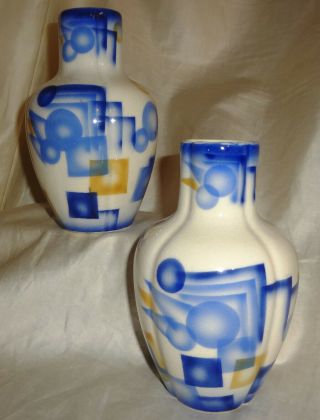 Htf Pair George Borgfeldt Importer Czechoslovakia Art Deco Vases