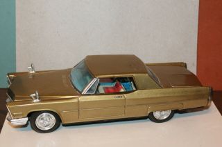Large Vintage Bandai Tin Friction Powered 1967 Cadillac Coupe Deville