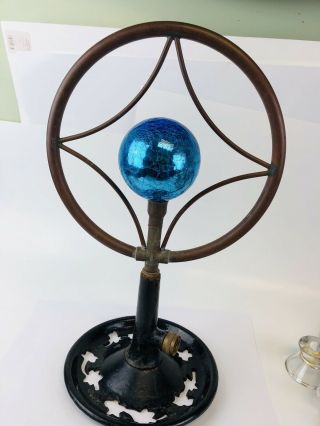 Antique Vintage Rotating Water Sprinkler - Bright Blue Crackled Orb 2