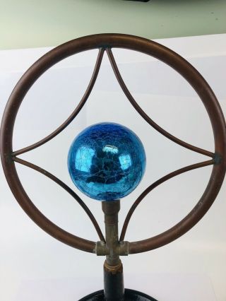 Antique Vintage Rotating Water Sprinkler - Bright Blue Crackled Orb 5