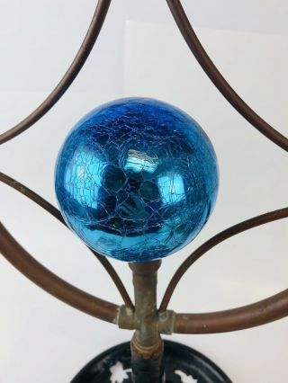 Antique Vintage Rotating Water Sprinkler - Bright Blue Crackled Orb 6