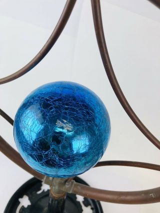 Antique Vintage Rotating Water Sprinkler - Bright Blue Crackled Orb 7