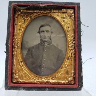 Antique Tiny Type Of Civil War Soldier In Frame 3 " X 2 "