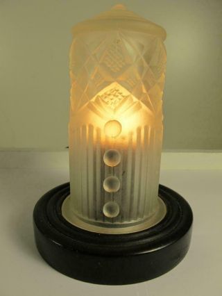 Antique Vintage Art Deco Skyscraper Boudoir Table Lamp Frosted Bead Shade Glass