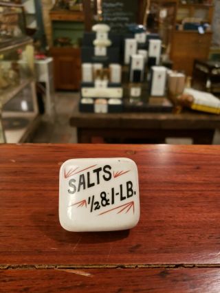 Salts Antique Porcelain Apothecary Drug Cabinet Knob Drawer Pull