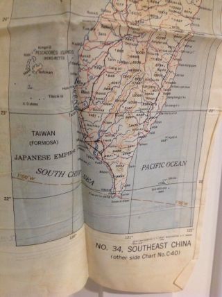 2 Sides WWII 1944 AAF Cloth Escape Map Phillippine Series C - 40 Luzon Chart No.  34 10