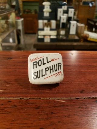 Roll Sulphur Antique Porcelain Apothecary Drug Cabinet Knob Drawer Pull