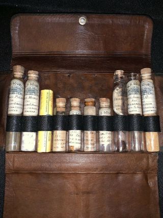 Antique Doctor Apothecary Pharmacy Herbalism Medicine Poison Vial Pouch Kit