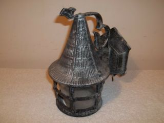 Vtg Tudor Black Metal Gothic Witches Hat Wall Sconce Porch Outdoor Light Fixture