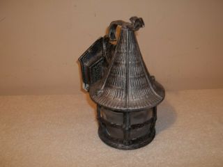 Vtg Tudor Black Metal Gothic Witches Hat Wall Sconce Porch Outdoor Light Fixture 2