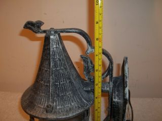 Vtg Tudor Black Metal Gothic Witches Hat Wall Sconce Porch Outdoor Light Fixture 4
