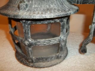 Vtg Tudor Black Metal Gothic Witches Hat Wall Sconce Porch Outdoor Light Fixture 9