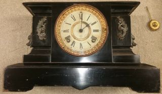 Rare Antique 19th Century Ansonia Black Mantle Clock Ca.  1882 19c (c2 - 2)