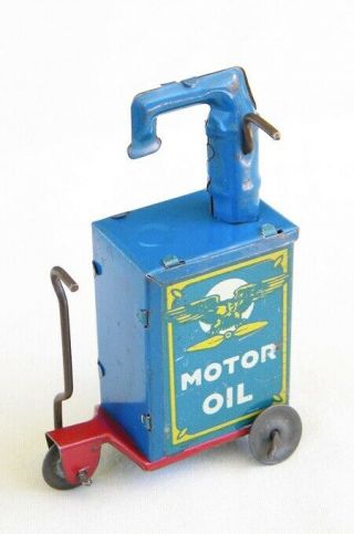 1930s Marx Tin Litho Rolling Motor Oil Cart For Gas Stations