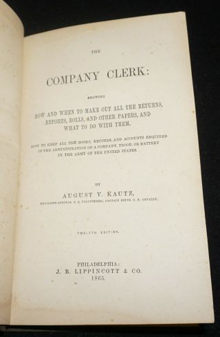 Antique Civil War Era Army Company Clerk How To Guide Book 1865 Lippincott