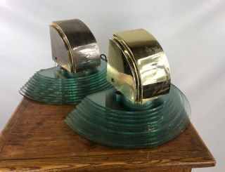 Vintage Lightolier Brass & Glass 1980s Wall Scones Light Fixtures
