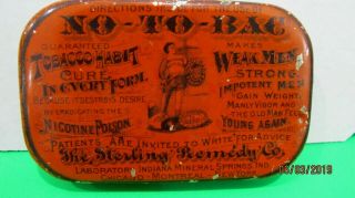Vintage Medicine Tin,  No - To - Bac Tobacco Habit Cure Impotent Men Made Strong.