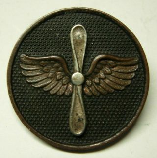Ww1 Air Service Collar Disk - French Made W/ Stubby Wings & Silver Prop - Pb