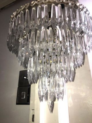 Large Antique Waterfall Icicle Crystal Chandelier Electric