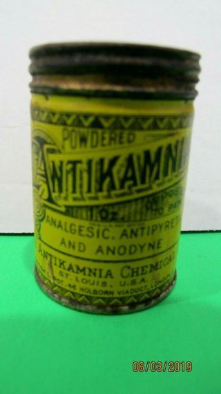 Vintage Medicine Tin,  Powdered Antikarmnia St Louis Mo.